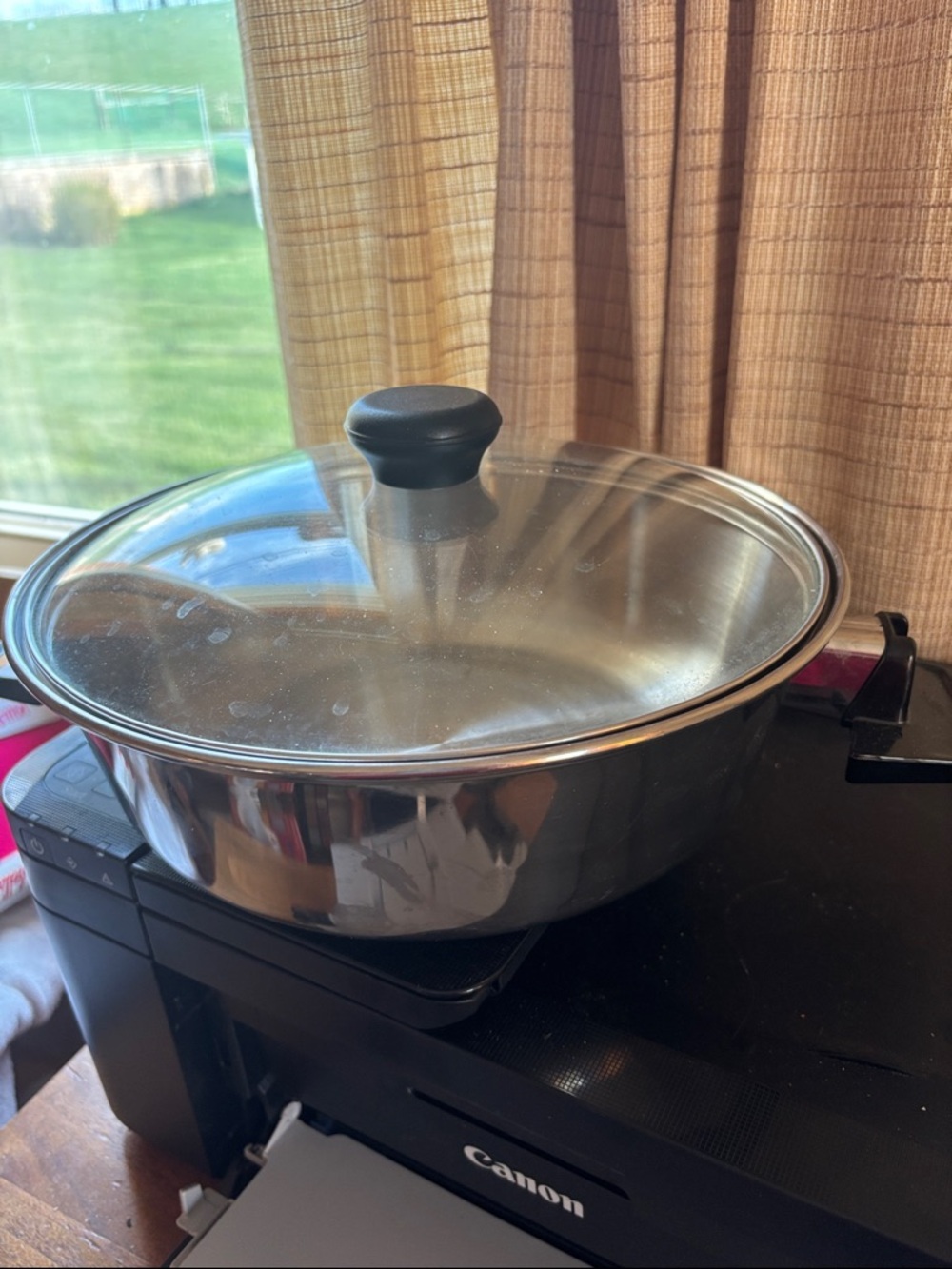 Stainless Steel Covered Sauté Pan with Glass Lid - Black Handle